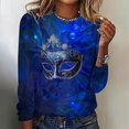 thumbnail image 1 of Cavosen Mardi Gras Womens Long Sleeve Blouses Carnival Shiny Mask Graphic Print Shirts Crewneck Party Festival Tops Loose Trendy Holiday Blouse Dressy Party Funny Tees Blue M, 1 of 4