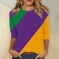 thumbnail image 1 of Cavosen Mardi Gras Womens T Shirts 3/4 Sleeve Carnival Color Block Striped Tops Round Neck Party Festival Blouse Comfy Trendy Holiday Shirts Dressy Party Funny T-Shirt Purple 3XL, 1 of 5