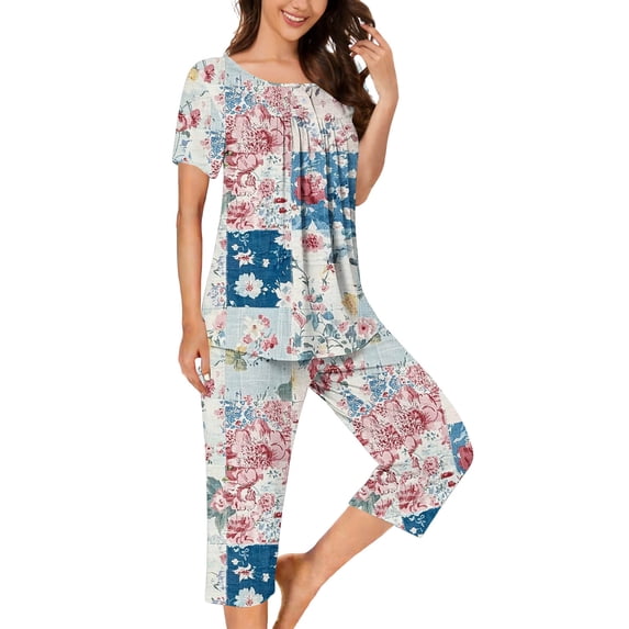 Cavosen Matching Set 2 Piece Short Sleeves Crew Neck Comfortable Pajama ...