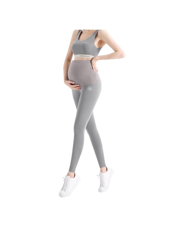 Maternity Leggings Over The Belly Support Tight Casual Pants Solid Yoga Pregnancy Pants Breathable Trendy Pants Gray L