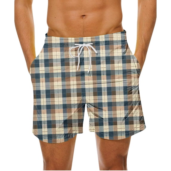 Cavosen Men Basketball Shorts Casual Drawstring Elastic Waistband Shorts with Pocket Plaid Breathable Lightweight Shorts Summer Workout Shorts White S