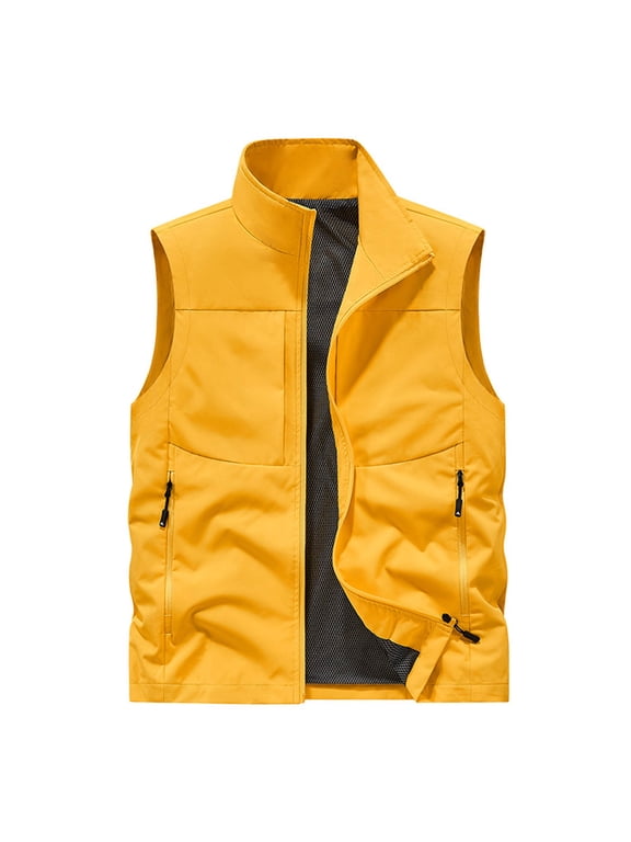 Men Sleeveless High Neck Fuzzy Vest Lightweight Dry Faster Fleece Cargo Jacket Thermal Solid Coat Winter Soft Hiking Travel Tops