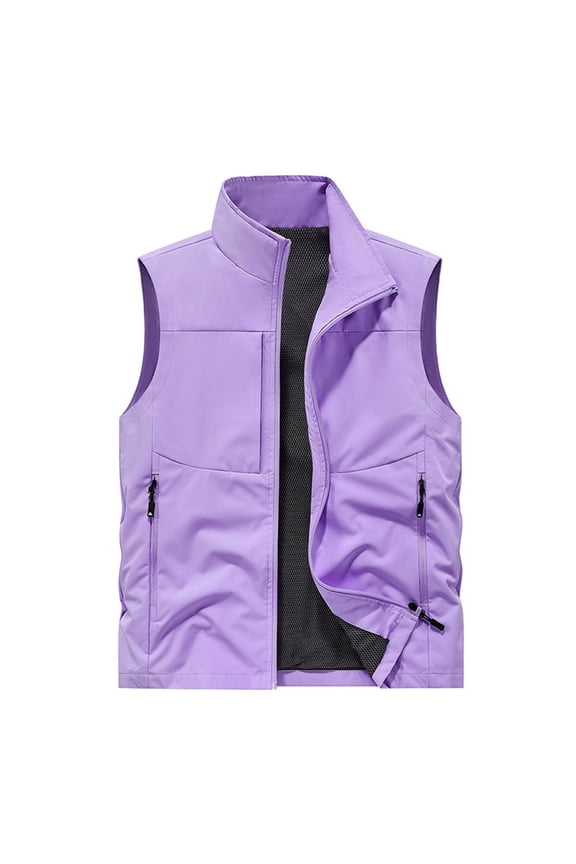 Men Sleeveless High Neck Fuzzy Vest Lightweight Dry Faster Fleece Cargo Jacket Thermal Solid Coat Winter Soft Hiking Travel Tops