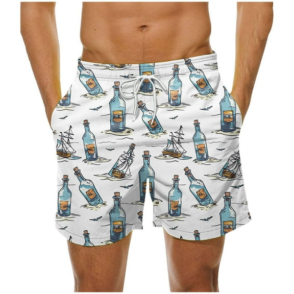 Cavosen Men's Board Shorts Drawstring Elastic Waistband Shorts with Pocket Breathable Lightweight Shorts Summer Versatile Shorts White L