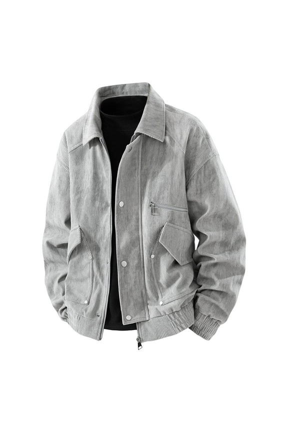 Men's Cargo Jacket Fleece Long Sleeve Lightweight Lapel Coat Solid Color Athletic Trendy Tops