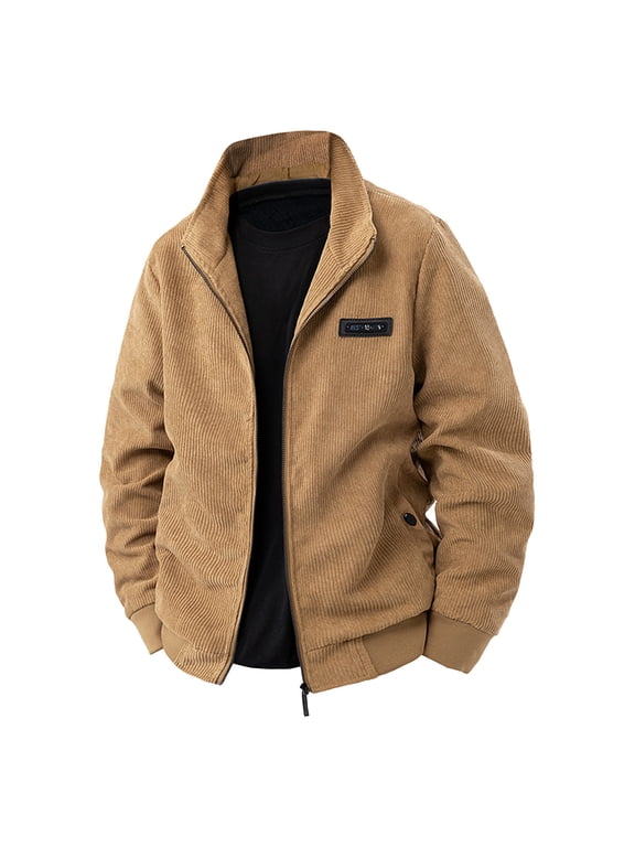 Men's Cargo Jacket Fleece Zipper Lightweight Lapel Streetwear Coat Solid Color Button Athletic Trendy Tops