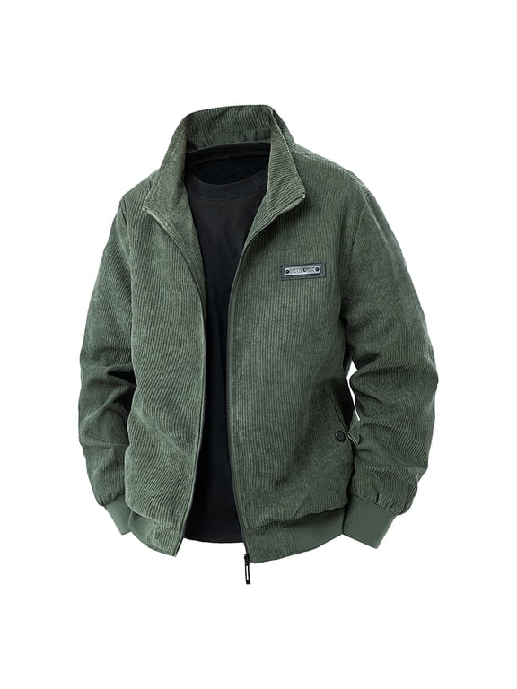 Men's Cargo Jacket Fleece Zipper Lightweight Lapel Streetwear Coat Solid Color Button Athletic Trendy Tops
