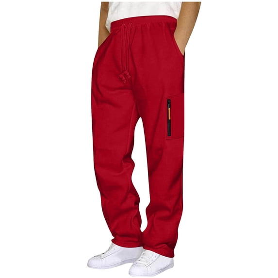 Cavosen Men's Dress Pants with Zipper Pocket Solid Elastic Waist Sweatpants Drawstring Straight Leg Workout Pants