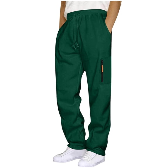 Cavosen Men's Dress Pants with Zipper Pocket Solid Elastic Waist Sweatpants Drawstring Straight Leg Workout Pants