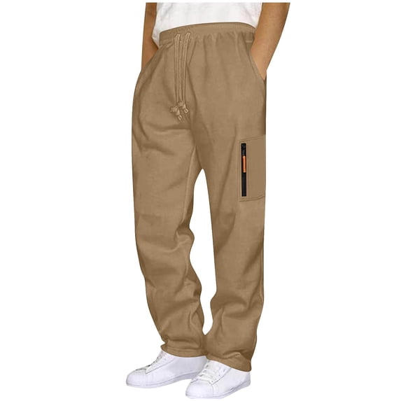Cavosen Men's Dress Pants with Zipper Pocket Solid Elastic Waist Sweatpants Drawstring Straight Leg Workout Pants