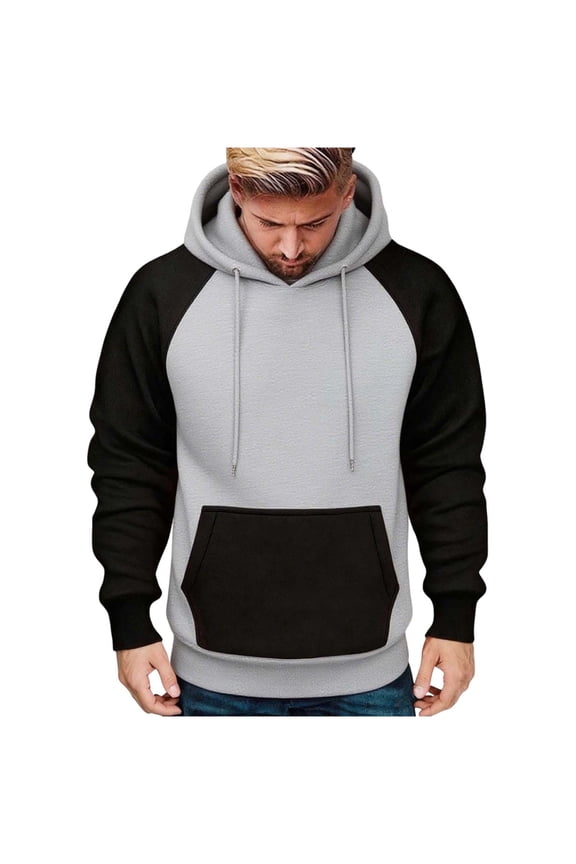 Men's Hoodie Big and Tall Long Sleeve Fleece Loose Hoodie with Pocket Color Block Stretch Drawstring Sweatshirt Windproof Casual Tops