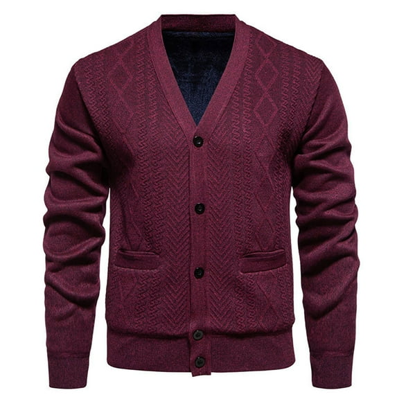 Cavosen Men's Knit Cardigan Sweater Lapel Long Sleeve Button Down Coat with Pockets Solid Color Versatile Fall Clothes