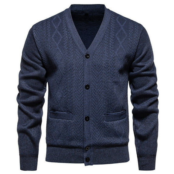 Cavosen Men's Knit Cardigan Sweater Lapel Long Sleeve Button Down Coat with Pockets Solid Color Versatile Fall Clothes