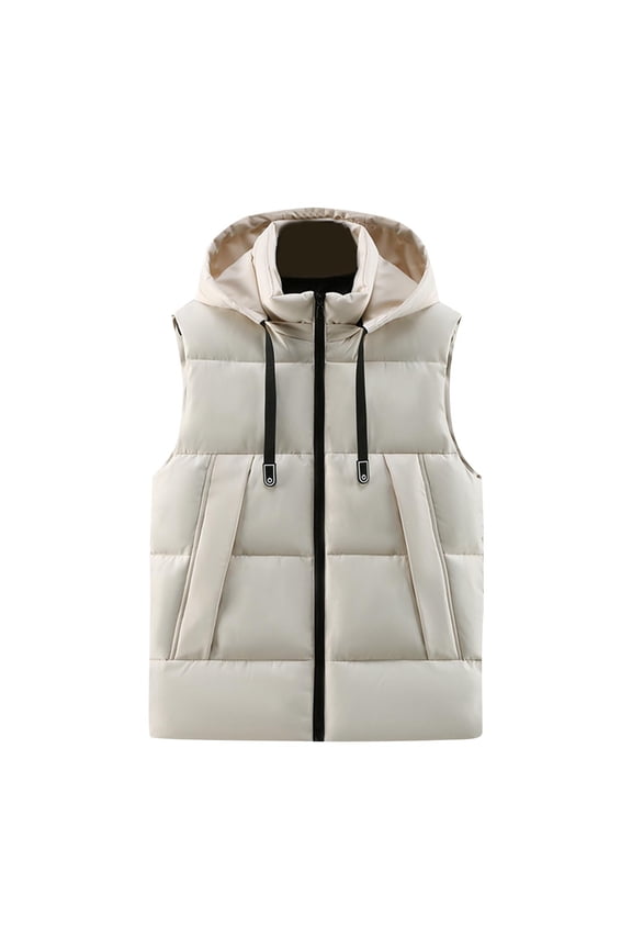 Men's Lightweight Vest Sleeveless Stand Collar Outerwear Jacket Zipper Thermal Packable Hood Coat Winter Travel Tops with Pocket