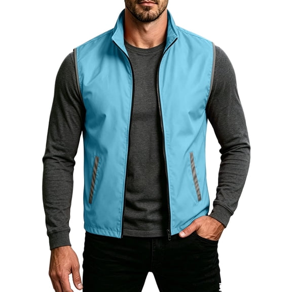 Cavosen Men's Outerwear Jackets Lightweight Reflective Sleeveless Cargo Safety Vest Zipper Thermal Solid Packable Coat Workout Travel Tops with Pocket