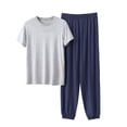 thumbnail image 1 of Cavosen Men's Short Pajama Sets 2 Piece Casual Crewneck Short Sleeve Sleepwear with Jogger Pants Solid Breathable Loungewear Summer Soft Matching Set, 1 of 5