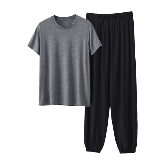 Cavosen Men's Short Pajama Sets 2 Piece Casual Crewneck Short Sleeve Sleepwear with Jogger Pants Solid Breathable Loungewear Summer Soft Matching Set
