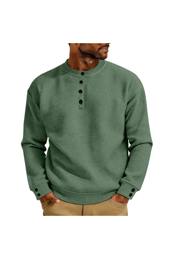 Men's Tees Waffle Long Sleeve T Shirt Zipper Solid Lightweight Dressy Shirt Breathable Office Tops