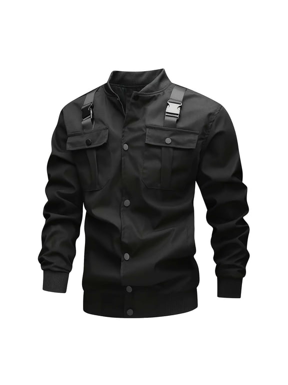 Men's Zipper Jacket Long Sleeve Winproof Lightweight Jogger Coat with Pockets Solid Color Outdoor Athletic Versatile Tops