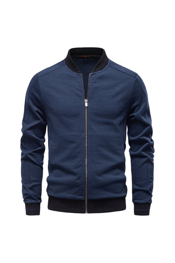 Men's Zipper Jacket Long Sleeve Winproof Lightweight Jogger Coat with Pockets Solid Color Outdoor Athletic Versatile Tops