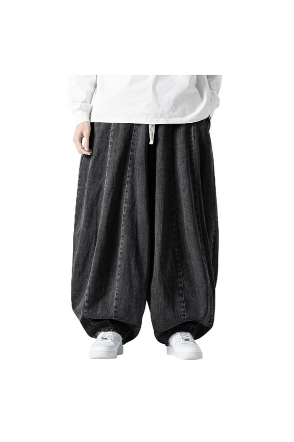 Mens Cargo Pants Flowy Low waist Wide Leg Trousers Solid Palazzo Elastic Waist Bottoms Windbreaker Casual Clothes