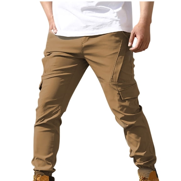 Cavosen Mens Cargo Pants Low waist Trousers with Pockets Solid Elastic Waist Bottoms Windbreaker Casual Clothes