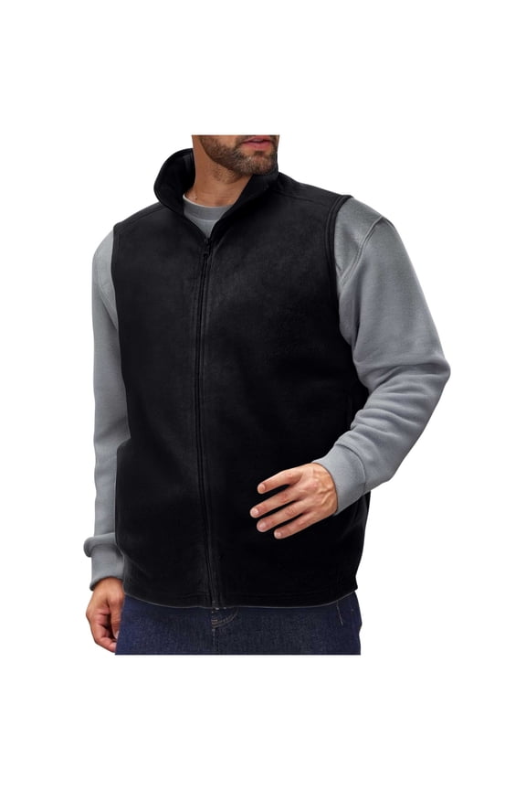 Mens Fleece Lined Vests Lightweight Reversible Sleeveless Stand Collar Outerwear Jacket Thermal Solid Packable Coat Winter Soft Travel Tops