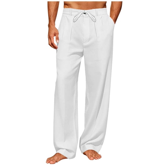 Cavosen Mens Linen Pants Wide Leg Palazzo Pants Drawstring Flowy Trousers Elastic Waist Summer Breathable Travel Pants with Pockets