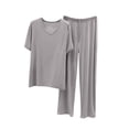 thumbnail image 1 of Cavosen Mens Pajama Sets 2 Piece Trendy V Neck Short Sleeve Sleepwear with Loose Pants Solid Breathable Loungewear Summer Soft Matching Set, 1 of 3
