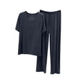 thumbnail image 1 of Cavosen Mens Pajama Sets 2 Piece Trendy V Neck Short Sleeve Sleepwear with Loose Pants Solid Breathable Loungewear Summer Soft Matching Set, 1 of 3