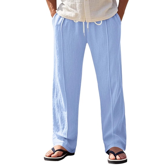 Cavosen Mens Pants Business Casual Linen Big and tall Slacks Pants Zip Straight Trousers Solid Pants with Pockets