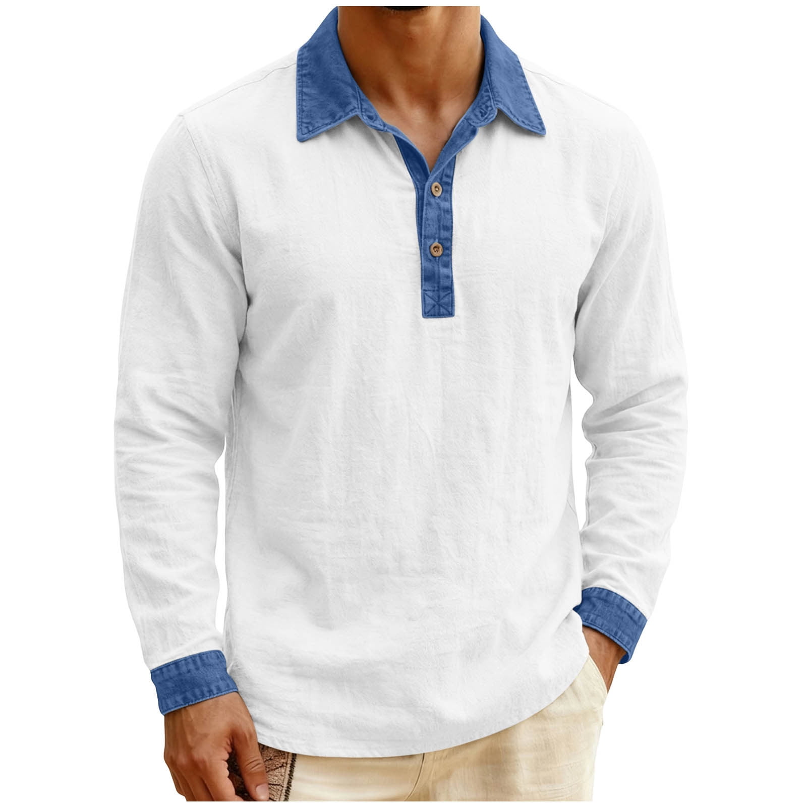 Cavosen Mens Pullover Sweatshirt Denim Lapel Patchwork Sweater Long ...