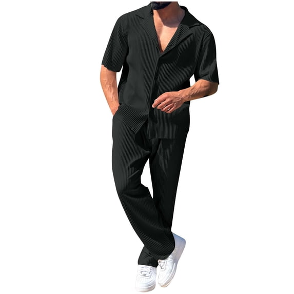 Cavosen Mens Suits 2 Piece Big and Tall Short Sleeve Lapel Shirt Elastic Waist Shorts Lightweight Trendy Sets
