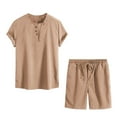 thumbnail image 1 of Cavosen Mens Suits for Summer 2PC Big and Tall Drawstring Short Sleeve V Neck Shirt Shorts Solid Beach Sets with Pockets, 1 of 5
