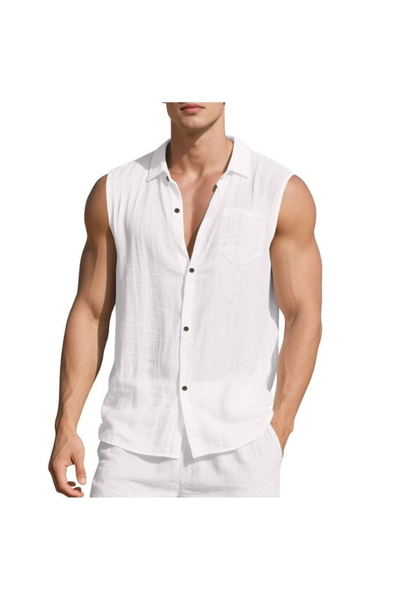 Mens Workout Tank Tops Button Lapel Sleeveless Top with Pocket Solid Lightweight Basic Cami Tank Breathable Summer Going Out Tops