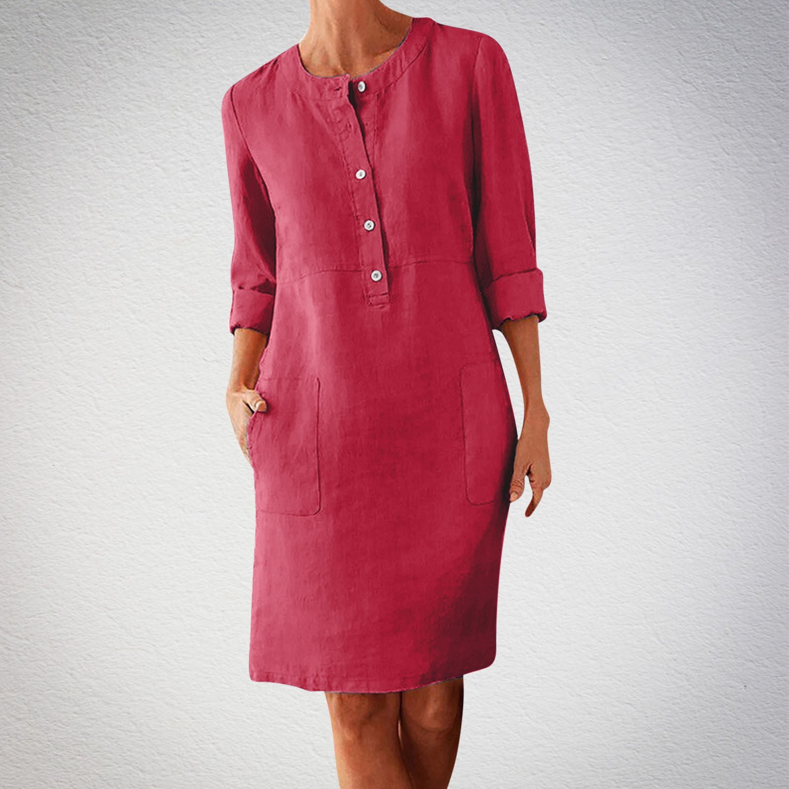 Cavosen Midi Dresses for Women Elegant Red Cotton Linen Long - Main Image