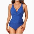 thumbnail image 1 of Cavosen One Piece Swimsuit for Women Cute High Waisted V Neck Tankini Swimsuit Wide Straps Criss Cross V Neck Bathing Suit Ruched Shaping Swimwear Vacation Beachwear Blue XL, 1 of 8