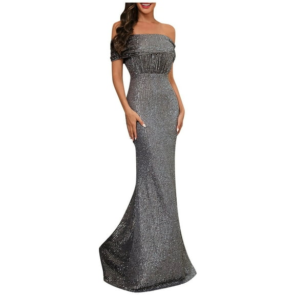 Cavosen One Shoulder Dresses for Women Sequins Low Back Maxi Mermaid Evening Gowns Cocktail Party Dress