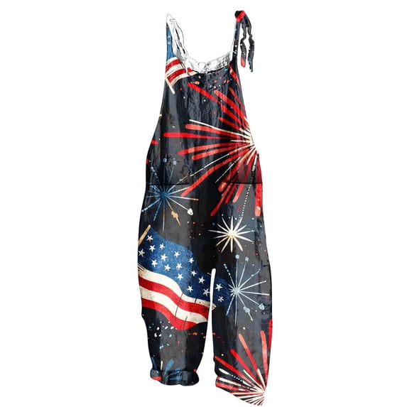 Cavosen Overalls for Women Independence Day Oversized Patriotic Jumpsuits Wide Leg Long Overalls with Pocket Red White and Blue Going Out Rompers