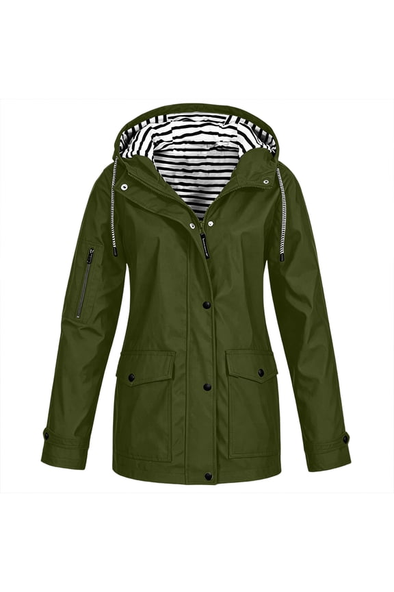Packable Rain Jacket Women Waterproof Lining Zipper Long Raincoat with Hood Ripstop Jacket Travel Windbreaker Trench Coats
