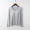 thumbnail image 1 of Cavosen Padded Tops for Women with Built in Bra Striped Soft Tops Long Sleeve Crewneck Pajama Shirts No Wire Blouse Active Comfy Lounge Undershirts Fall Winter Tee Gray 3XL, 1 of 6