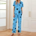 thumbnail image 1 of Cavosen Pajama Sets for Women Button down 2 Piece Soft Nightwear Short Sleeve Collared Shirts Long Pants Sleepwear Star Print Loungewear with Pocket Loose Pjs Outfits Blue S, 1 of 5