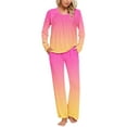 thumbnail image 1 of Cavosen Pajamas for Women Pants Set with Pocket 2 Piece Outfit Sets Long Pants Long Sleeve Tops Sleepwear Pleated Gradient Nightwear Lightweight Baggy Homewear Fall Winter Clothes, 1 of 6