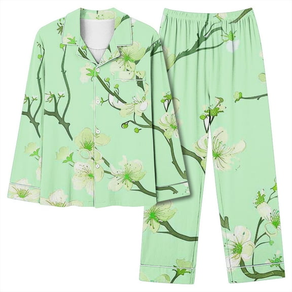 Cavosen Pajamas for Women Pants Set with Pocket Button Up 2 Piece Outfit Sets Long Pants Long Sleeve Collared Tops Sleepwear Nightwear Lightweight Baggy Homewear Fall Winter Clothes