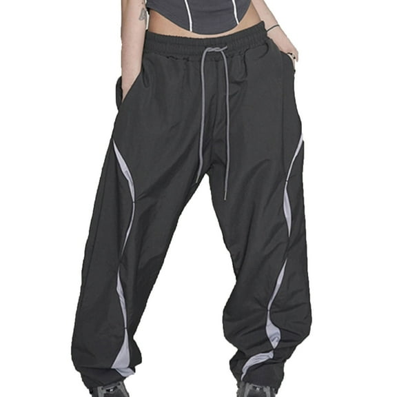 Cavosen Pants for Women Plus Size Low Waist Trousers with Pockets Solid Regular Elastic Waist Bottoms Windbreaker Clothes