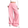 thumbnail image 1 of Cavosen Pants for Women Work Casual High Waist Trousers Solid Lightweight Drawstring Elastic Waist Bottom Versatile Pants Pink 2XL, 1 of 8