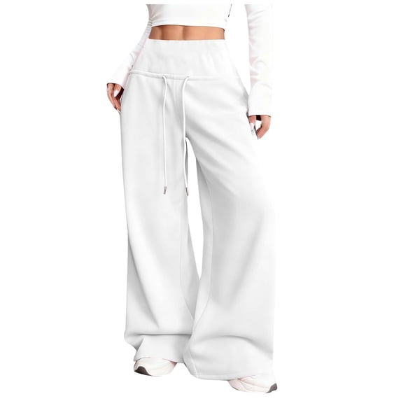Cavosen Pants for Women Work Casual High Waist Trousers Solid Lightweight Drawstring Elastic Waist Bottom Versatile Pants White M