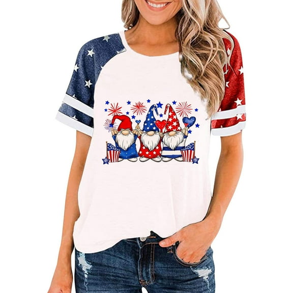Cavosen Patriotic Clothes for Women Petite 4th of July Short Sleeve Crewneck Tops USA Star Striped Print T Shirts Lady XL Red White and Blue Casual Shirts Patriotic Tunic Tees Patriotic Outfits