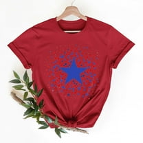 Cavosen Patriotic Clothes for Women Petite 4th of July Short Sleeve Round Neck Tops American Flag Print T Shirts Lady XL Red White and Blue Casual Shirts Patriotic Tunic Tees 2025 Patriotic Outfits