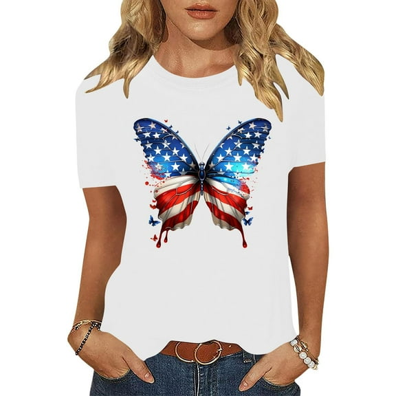 Cavosen Patriotic Clothes for Women Petite Independence Day Short Sleeve Crewneck Shirts USA Star Striped Graphic Tops Lady S 4th of July Casual T Shirts Red White and Blue Tunic Tees